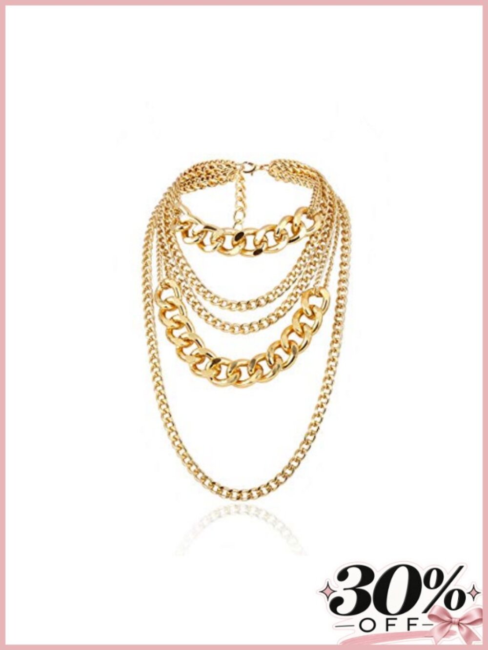 Chunky Gold Plated Layered Chain Necklace for Women Statement 80s Hip Hop